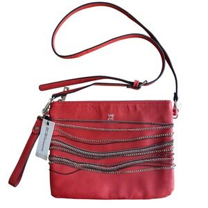 $88 NWT BCBGeneration Milena Clutch Cinnabar Red Crossbody Wristlet Bag w/Chains